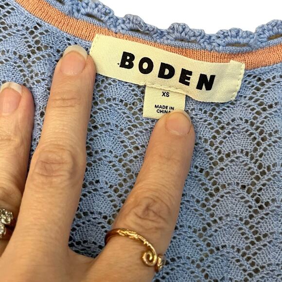 Boden Pointelle Cropped Cardigan XS Long Sleeve Light Blue Cottagecore Coquette - Picture 6 of 10